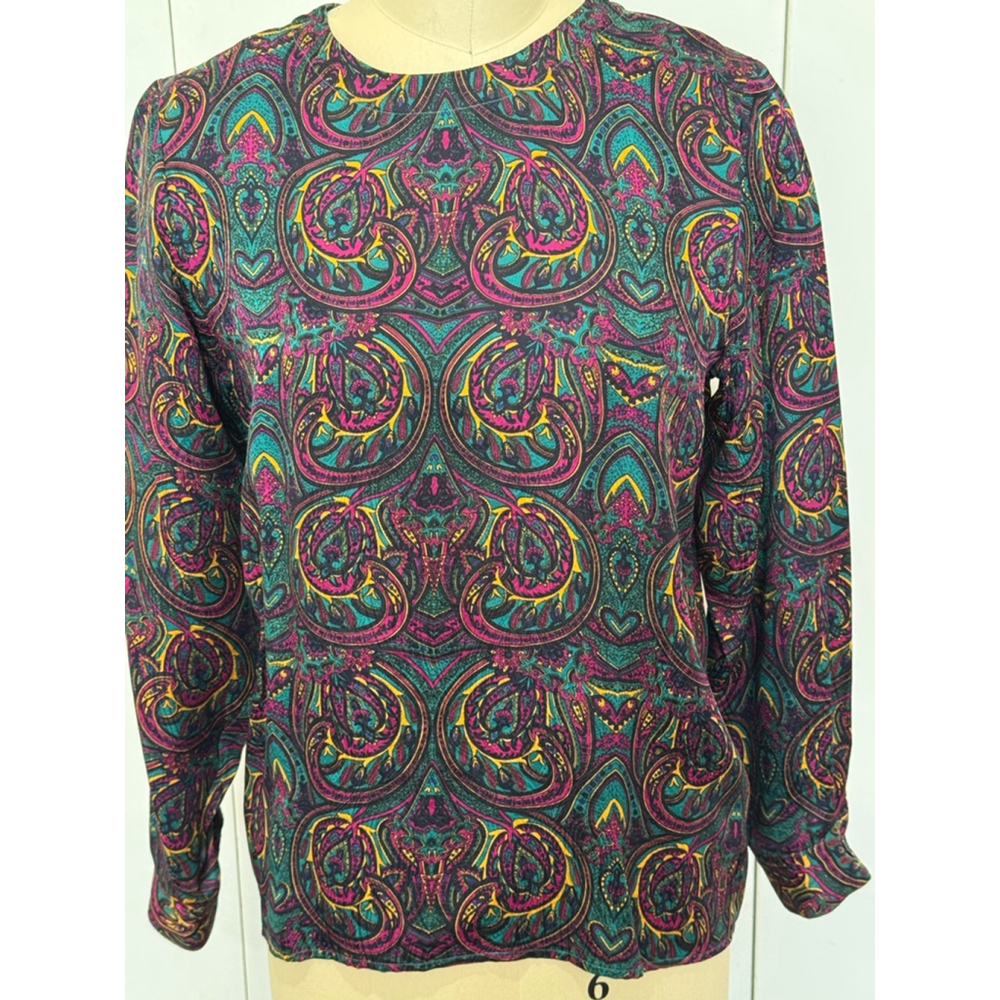 Women's Unbranded paisley long sleeve silky Blouse Size M Purple Teal